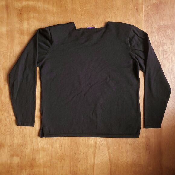 Susan Graver Style Sweater XL Black Pullover Embroidered Flowers V Neck Floral - Picture 6 of 10